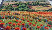 Load image into Gallery viewer, Tuscany painting by Roberto Gai &quot;Expanse of red poppies&quot; Toscana artwork landscape oil canvas

