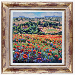 Tuscany painting by Roberto Gai "Expanse of red poppies" Toscana artwork landscape oil canvas