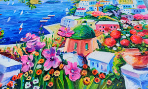 Positano painting by Alfredo Grimaldi painter "Nature on the coast" original canvas artwork Italy