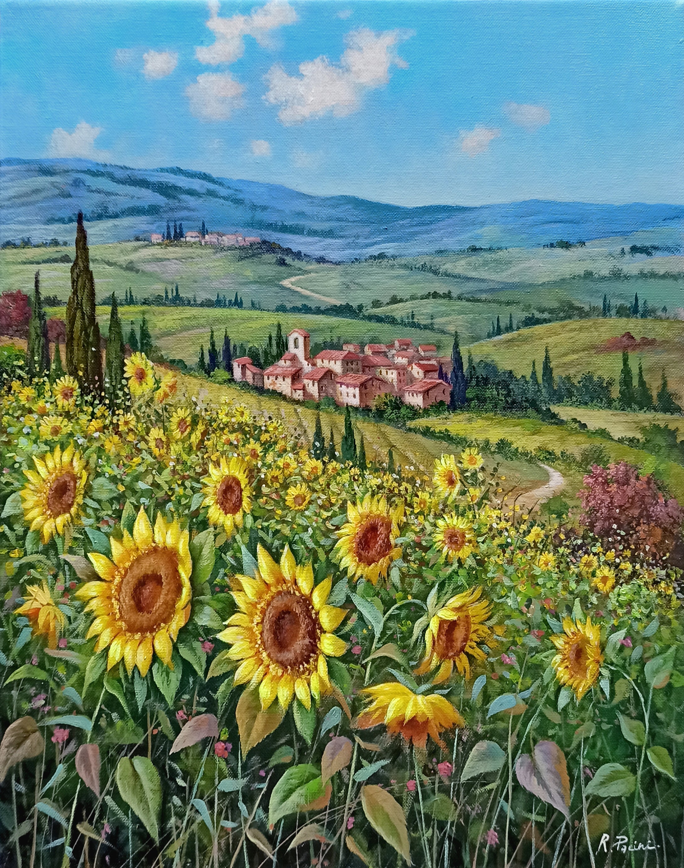 Tuscany painting landscape by Raimondo Pacini 