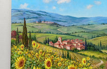 Load image into Gallery viewer, Tuscany painting landscape by Raimondo Pacini &quot;The sunflowers valley&quot; Toscana artwork impressionist oil canvas
