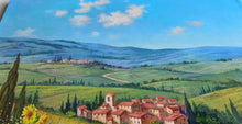 Load image into Gallery viewer, Tuscany painting landscape by Raimondo Pacini &quot;The sunflowers valley&quot; Toscana artwork impressionist oil canvas
