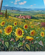 Load image into Gallery viewer, Tuscany painting landscape by Raimondo Pacini &quot;The sunflowers valley&quot; Toscana artwork impressionist oil canvas
