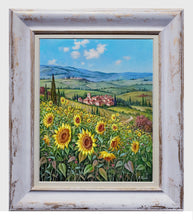 Load image into Gallery viewer, Tuscany painting landscape by Raimondo Pacini &quot;The sunflowers valley&quot; Toscana artwork impressionist oil canvas
