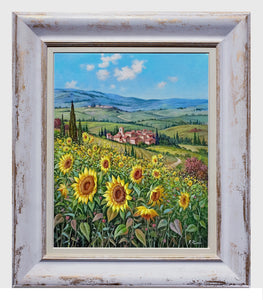 Tuscany painting landscape by Raimondo Pacini "The sunflowers valley" Toscana artwork impressionist oil canvas