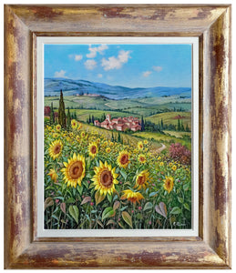 Tuscany painting landscape by Raimondo Pacini "The sunflowers valley" Toscana artwork impressionist oil canvas