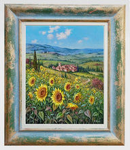 Load image into Gallery viewer, Tuscany painting landscape by Raimondo Pacini &quot;The sunflowers valley&quot; Toscana artwork impressionist oil canvas
