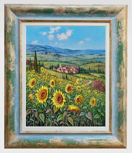 Tuscany painting landscape by Raimondo Pacini "The sunflowers valley" Toscana artwork impressionist oil canvas