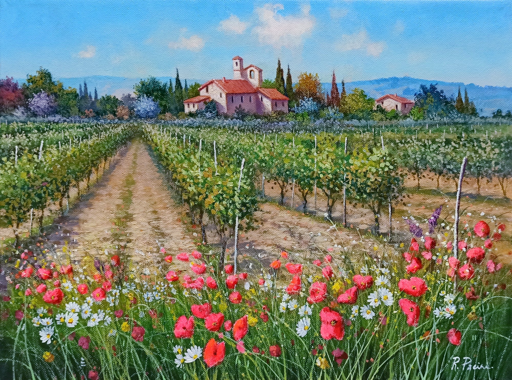 Tuscany painting landscape by Raimondo Pacini 