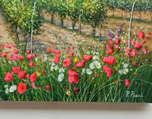 Load image into Gallery viewer, Tuscany painting landscape by Raimondo Pacini &quot;Daisies &amp; Poppies in the vineyard&quot; Toscana artwork impressionist oil canvas
