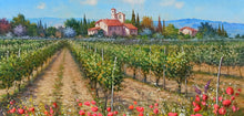 Load image into Gallery viewer, Tuscany painting landscape by Raimondo Pacini &quot;Daisies &amp; Poppies in the vineyard&quot; Toscana artwork impressionist oil canvas
