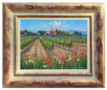 Load image into Gallery viewer, Tuscany painting landscape by Raimondo Pacini &quot;Daisies &amp; Poppies in the vineyard&quot; Toscana artwork impressionist oil canvas
