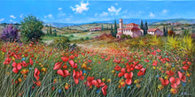 Load image into Gallery viewer, Tuscany painting by Raimondo Pacini painter &quot;Field of colorful flowers&quot; original canvas Toscana landscape
