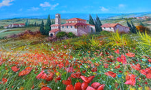 Load image into Gallery viewer, Tuscany painting by Raimondo Pacini painter &quot;Field of colorful flowers&quot; original canvas Toscana landscape
