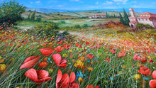 Load image into Gallery viewer, Tuscany painting by Raimondo Pacini painter &quot;Field of colorful flowers&quot; original canvas Toscana landscape
