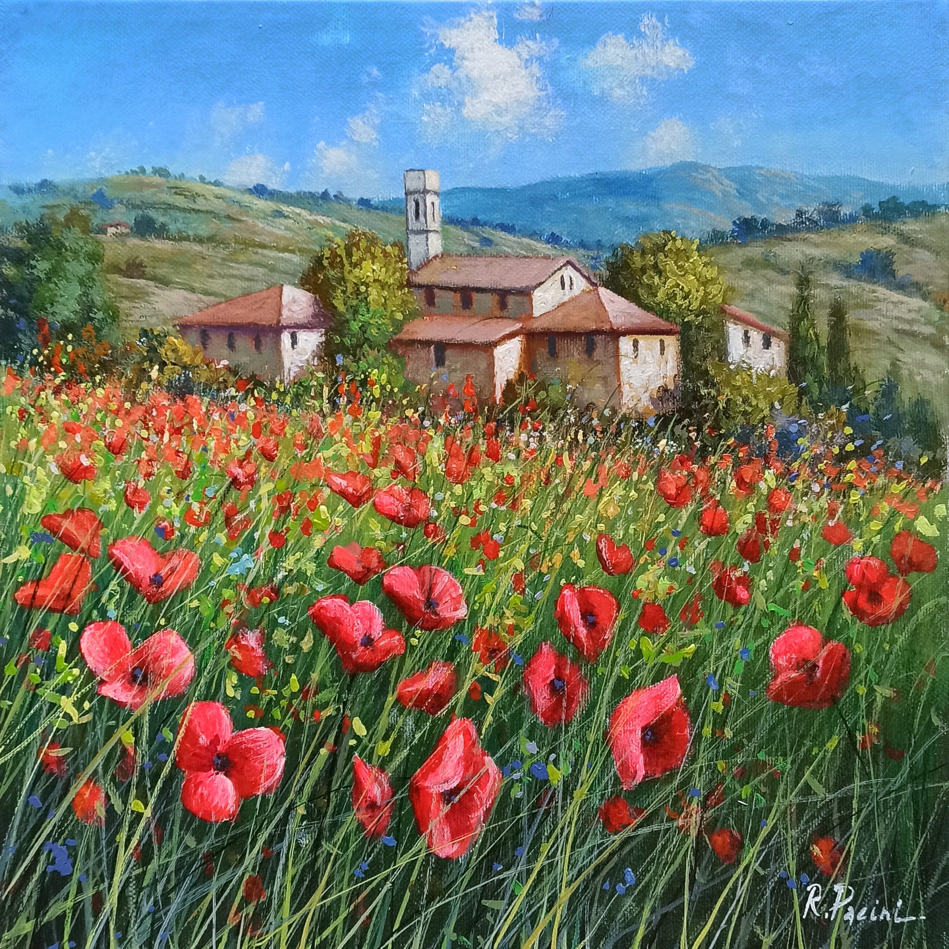 Tuscany painting landscape by Raimondo Pacini 