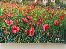 Load image into Gallery viewer, Tuscany painting landscape by Raimondo Pacini &quot;Red wildflowers&quot; Toscana artwork impressionist oil canvas
