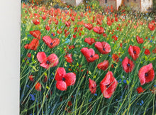 Load image into Gallery viewer, Tuscany painting landscape by Raimondo Pacini &quot;Red wildflowers&quot; Toscana artwork impressionist oil canvas
