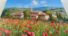 Load image into Gallery viewer, Tuscany painting landscape by Raimondo Pacini &quot;Red wildflowers&quot; Toscana artwork impressionist oil canvas
