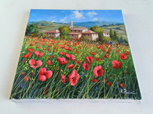 Load image into Gallery viewer, Tuscany painting landscape by Raimondo Pacini &quot;Red wildflowers&quot; Toscana artwork impressionist oil canvas
