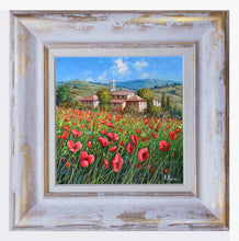 Load image into Gallery viewer, Tuscany painting landscape by Raimondo Pacini &quot;Red wildflowers&quot; Toscana artwork impressionist oil canvas
