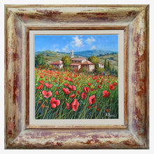 Load image into Gallery viewer, Tuscany painting landscape by Raimondo Pacini &quot;Red wildflowers&quot; Toscana artwork impressionist oil canvas
