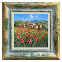 Load image into Gallery viewer, Tuscany painting landscape by Raimondo Pacini &quot;Red wildflowers&quot; Toscana artwork impressionist oil canvas
