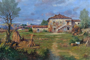 Tuscany painting Claudio Pallini painter "Quiet country farmhouse" artwork oil landscape Italy Toscana