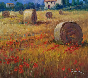 Tuscany painting Domenico Ronca painter "Summer countryside" landscape oil canvas original Toscana artwork