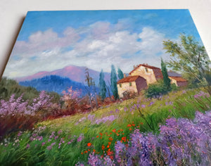Tuscany painting Domenico Ronca painter "Spring countryside" landscape oil canvas original artwork