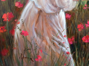 Italian painting Domenico Ronca painter "Girl with flowers" original oil on canvas artwork