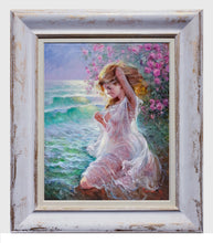 Load image into Gallery viewer, Italian painting Domenico Ronca painter &quot;Sensuality - Sea &amp; Roses&quot; oil canvas original Italian artwork
