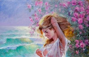Italian painting Domenico Ronca painter "Sensuality - Sea & Roses" oil canvas original Italian artwork