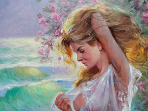 Italian painting Domenico Ronca painter "Sensuality - Sea & Roses" oil canvas original Italian artwork