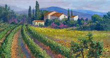 Load image into Gallery viewer, Tuscany painting by Domenico Ronca  &quot;Vineyard with sunflowers&quot; original Italian oil canvas
