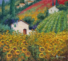 Load image into Gallery viewer, Tuscany painting by Domenico Ronca painter &quot;Blooming hills&quot; oil canvas original Toscana artwork
