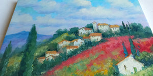 Tuscany painting by Domenico Ronca painter "Blooming hills" oil canvas original Toscana artwork
