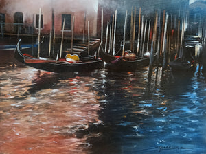 Painting Venice "In the evening" original artwork Antonio Sgarbossa 1945 certified Venezia