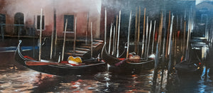 Venice painting "In the evening" original artwork by Antonio Sgarbossa 1945 certified Venezia