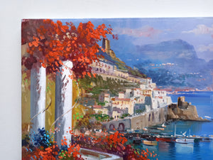 Amalfi painting Vincenzo Somma painter "Flowery road" original canvas artwork Italy