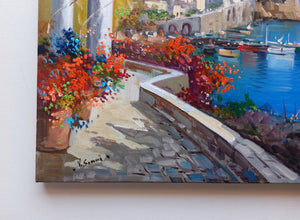 Amalfi painting Vincenzo Somma painter "Flowery road" original canvas artwork Italy