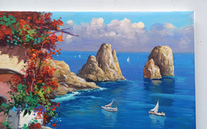 Capri painting by Vincenzo Somma "Seastacks belvedere" original canvas Italian painter