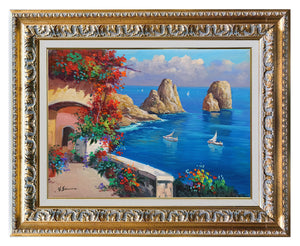 Capri painting by Vincenzo Somma "Seastacks belvedere" original canvas Italian painter