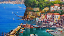 Load image into Gallery viewer, Sorrento painting by Vincenzo Somma painter &quot;Blue sea and lemons&quot; original canvas artwork southern Italy
