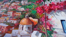 Load image into Gallery viewer, Positano painting by Vincenzo Somma painter &quot;View of the sea town&quot; original canvas artwork southern Italy
