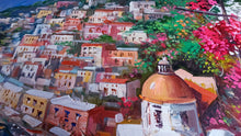 Load image into Gallery viewer, Positano painting by Vincenzo Somma painter &quot;View of the sea town&quot; original canvas artwork southern Italy

