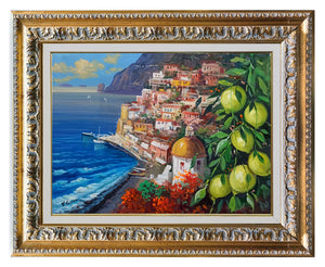 Positano painting by Vincenzo Somma "Nature on the coast" original canvas Italian painter