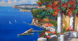 Sorrento painting by Vincenzo Somma painter "Overlooking the Gulf" original canvas artwork southern Italy