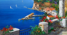 Load image into Gallery viewer, Sorrento painting by Vincenzo Somma painter &quot;Overlooking the Gulf&quot; original canvas artwork southern Italy
