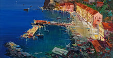 Load image into Gallery viewer, Sorrento painting by Vincenzo Somma &quot;Lights on the gulf&quot; original canvas Italian painter
